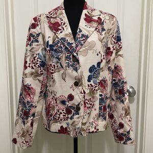 Coldwater Creek Beige Floral Lined Button Front Jacket Blazer Women's Small
